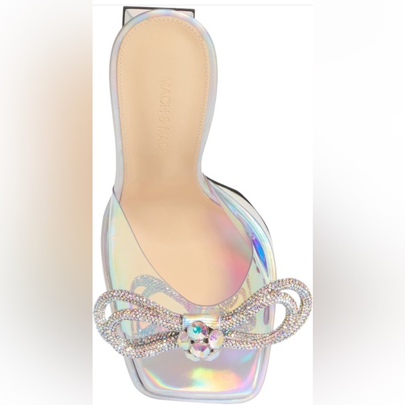 Mach & Mach Double Bow Platform Slide Sandals Iridescent - Picture 3 of 9